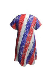 Casual Dress Women's Plus Stripe & Star Print V Neck Dress