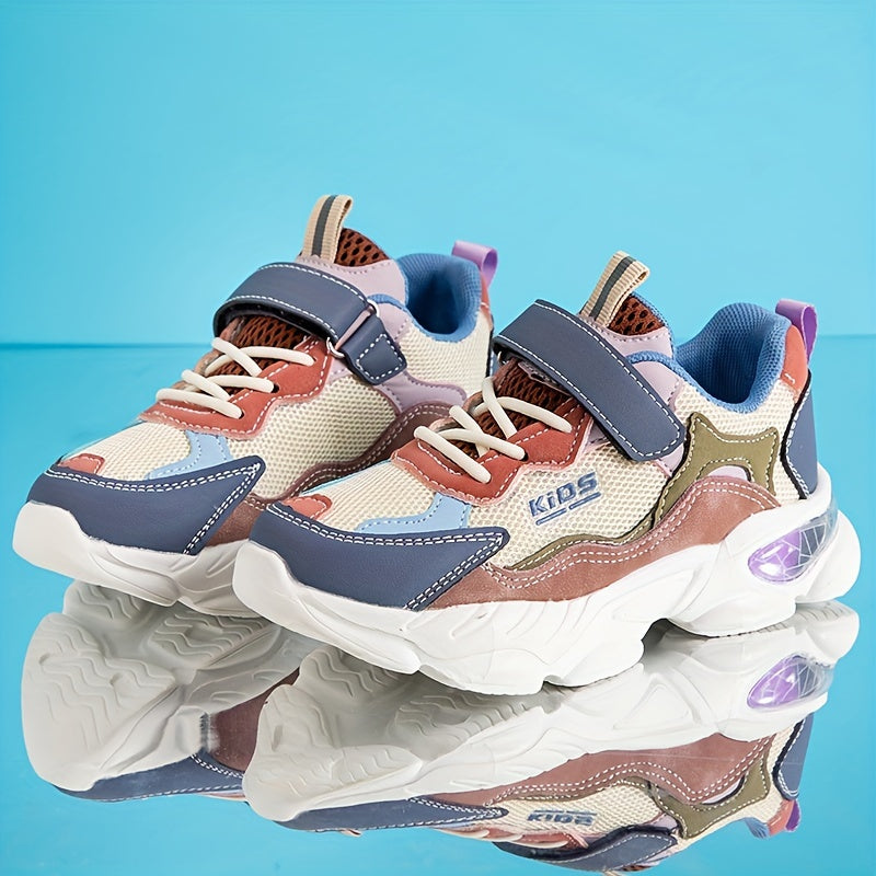 Girl's Hook and Loop Running Shoes Anti-skid Breathable Sneakers