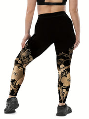 Sporty Plus Size Floral Print Skinny Leggings
