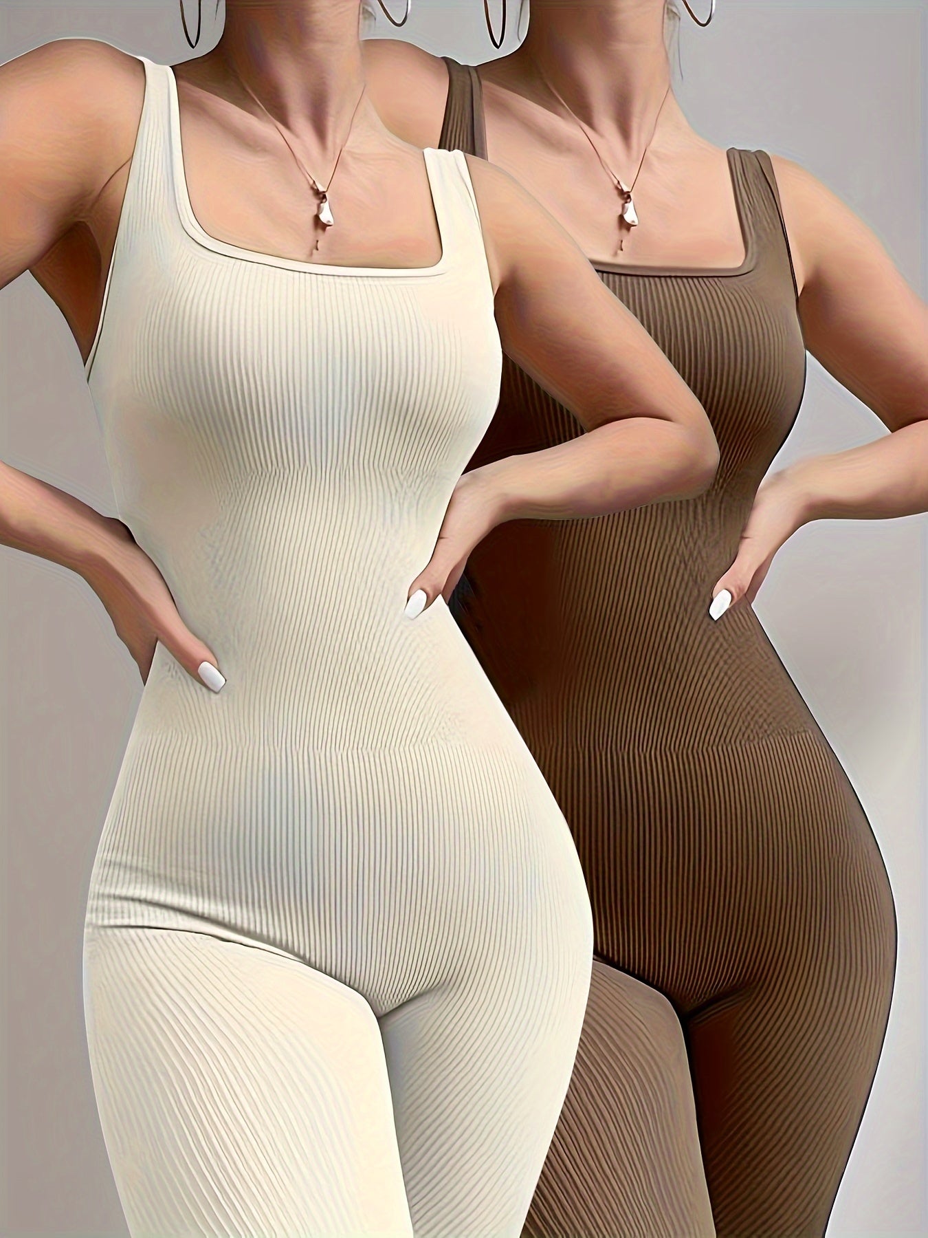 Solid Ribbed Jumpsuit Sleeveless Sports Bodysuit Activewear