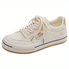 Women's Argyle Quilted Canvas Shoes Lace Up Thick Sole Board Shoes