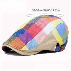 Casual Cotton Linen Grid Visor Flat Cap Golf Sunhat
