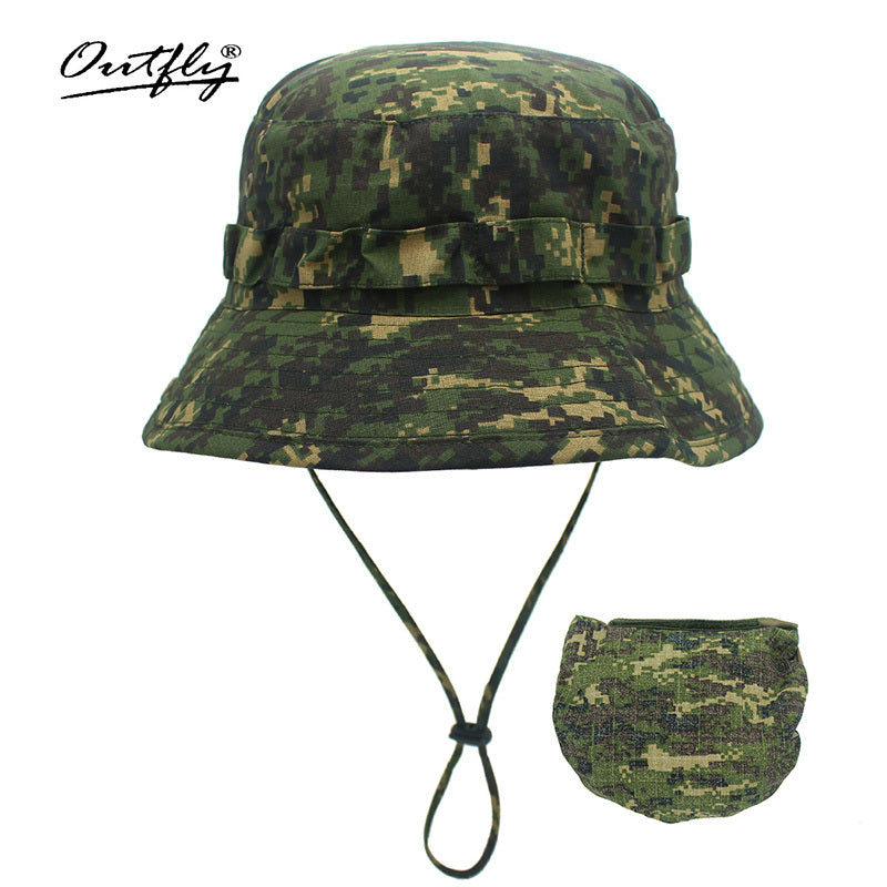 Men's Camouflage Bucket Hat Sunscreen Wide Brim Hat for Outdoor Activities