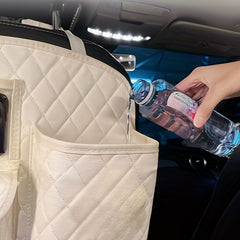 Car Seat Back Storage Bag Organizer - PU Leather & Cotton Linen Material
