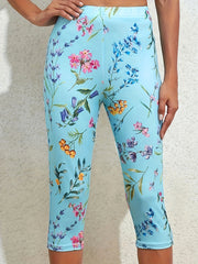 Floral Print Swim Capris Stretchy Swimsuit Pants