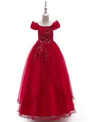 Girls Puffy Princess Dress Sequin Bead Flowers Embroidery Mesh Tutu