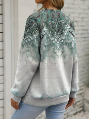 Ethnic Floral Print Sweatshirt Casual Crew Neck Long Sleeve