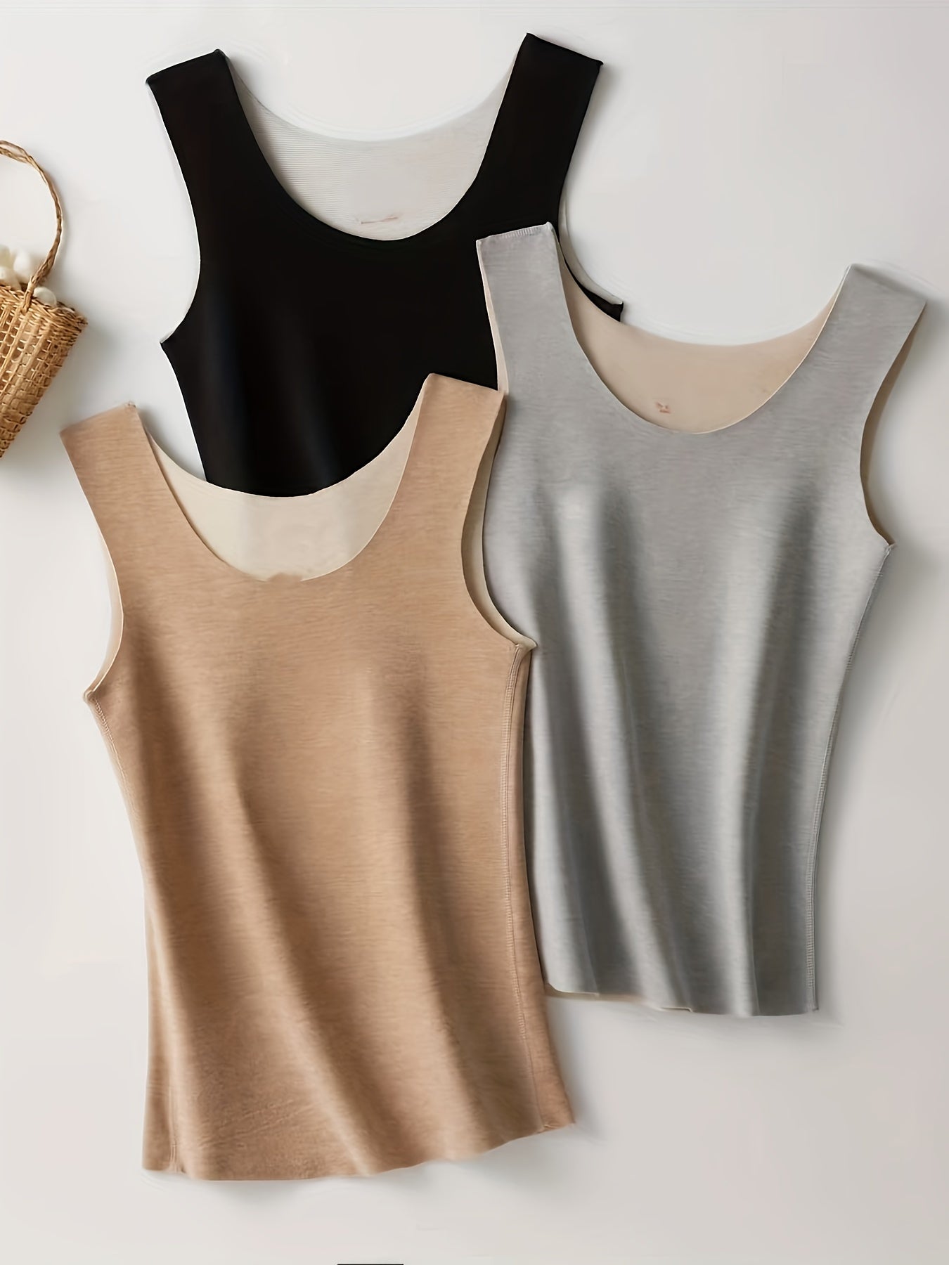 3pcs Seamless Thermal Tank Tops Crew Neck Slim Women's Underwear