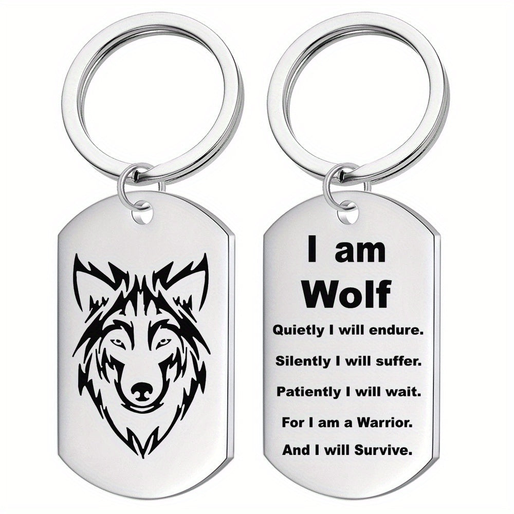 Stainless Steel Wolf Pendant Necklace for Boys 'I Am Wolf' with Chain