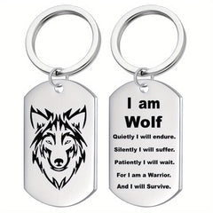 Stainless Steel Wolf Pendant Necklace for Boys 'I Am Wolf' with Chain