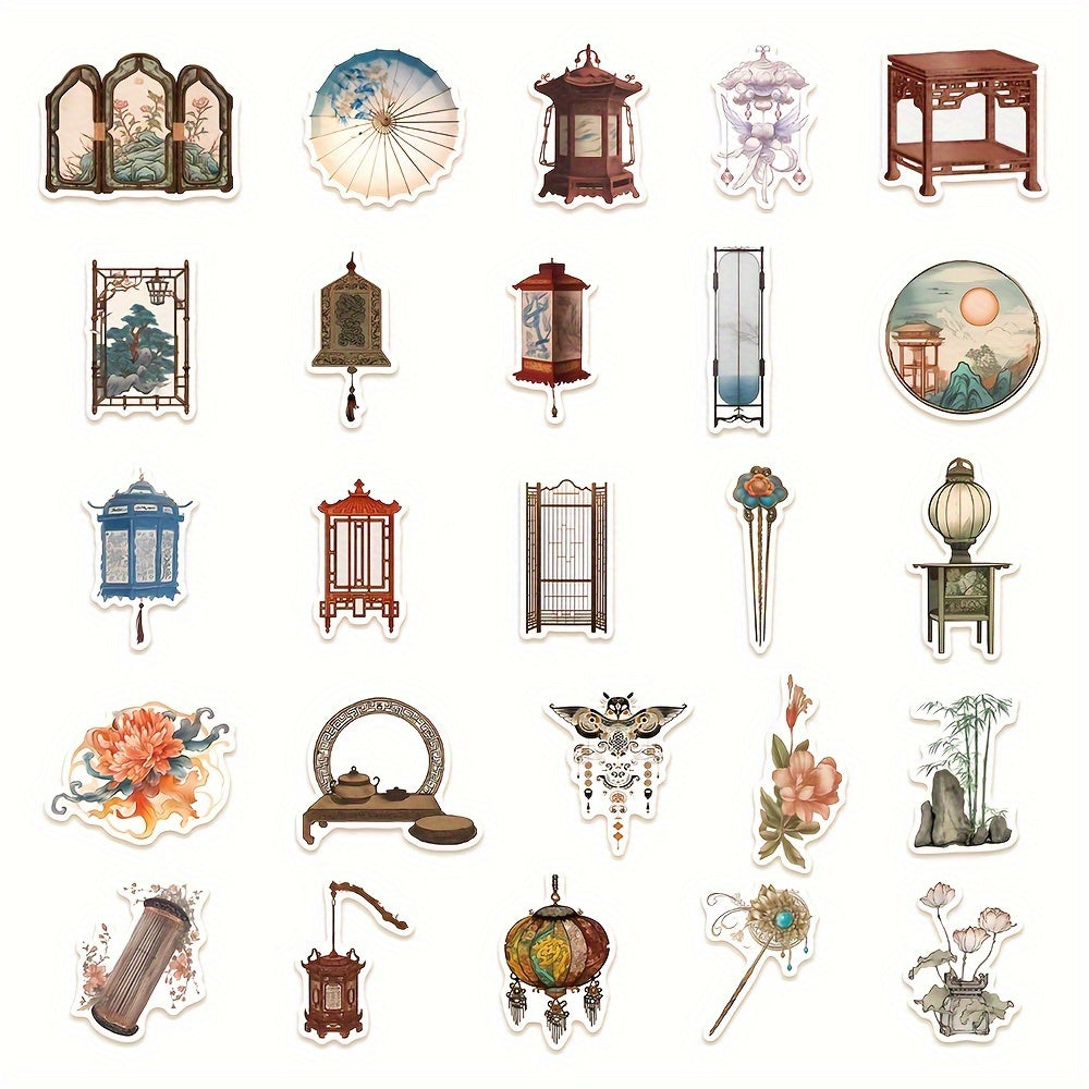 50pcs Retro Chinese Style Small Things Stickers Niche Decorative Stickers