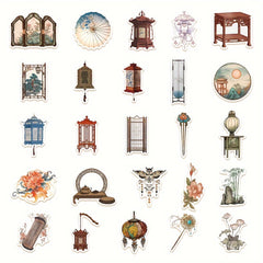 50pcs Retro Chinese Style Small Things Stickers Niche Decorative Stickers