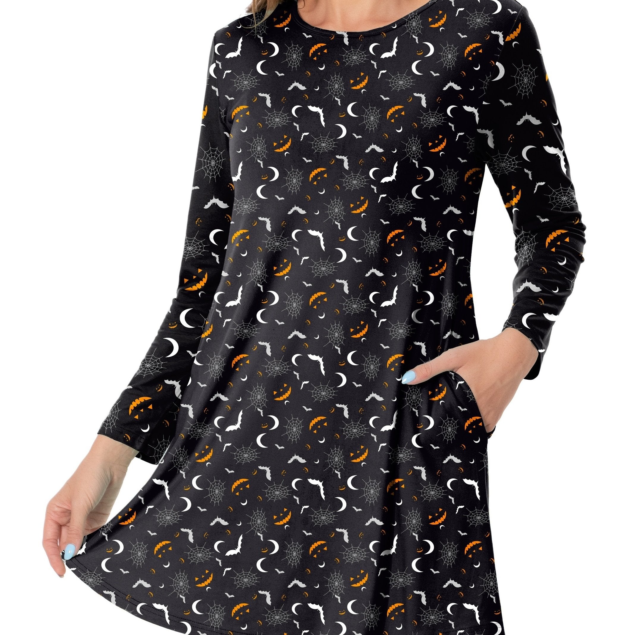 Bat Print Halloween Dress Long Sleeve Mini Dress Women's Clothing