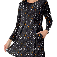Bat Print Halloween Dress Long Sleeve Mini Dress Women's Clothing