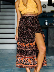 Vintage High Waist Floral Print Button Front Skirt for Spring & Summer