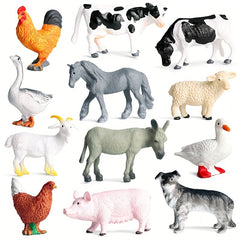 12pcs Mini Farm Animals Poultry Figures Model Education Toys