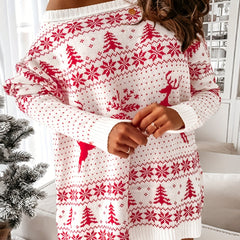 Christmas Sexy Sweater Dress Women's Plus Snowflake & Elk