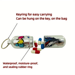 Bear Aluminum Keychain Pill Storage Box for Outdoor Camping Travel
