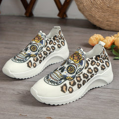 Leopard & Skull Print Slip-On Sneakers
