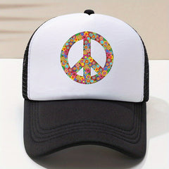 Peace Sign Print Baseball Cap Breathable Trucker Hat Adjustable Sun Hats
