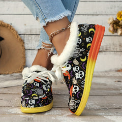 Women's Halloween Skeleton Pattern Non slip Sneakers Low Top Sport Shoes
