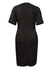 V Neck Short Sleeve Tee Dress With Pocket Women's Plus Medium Stretch