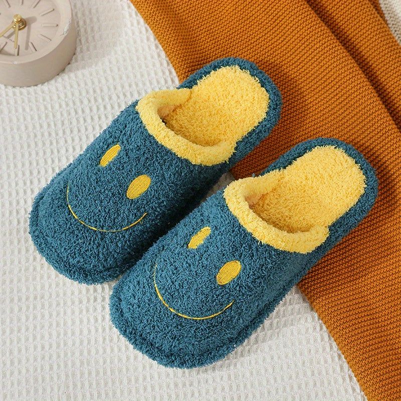 Cozy Smile Face Plush Slippers Warm & Fuzzy Shoes