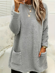 Winter Sports Top Solid Fleece Plush Hoodie With Pockets