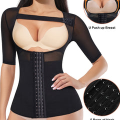 Front Buckle Shaping Tops Short Sleeve Tummy Control Slimmer Open Bust Top