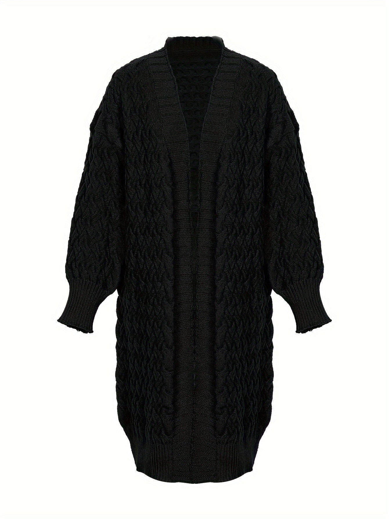 Solid Cable Knit Long Sleeve Open Front Cardigan