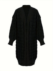 Solid Cable Knit Long Sleeve Open Front Cardigan