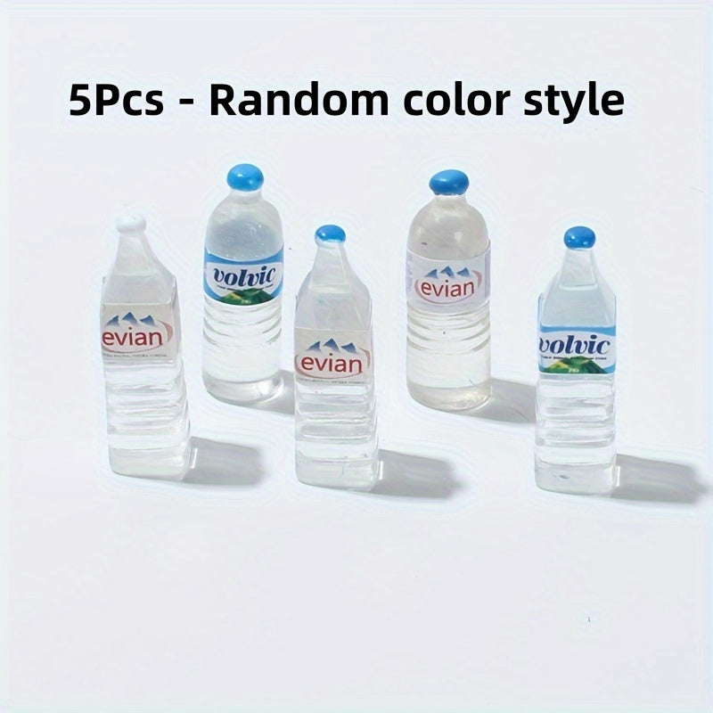 Mini Water Bottle Set of 5 Resin Material for 1:12 Scale Dollhouse Decorations