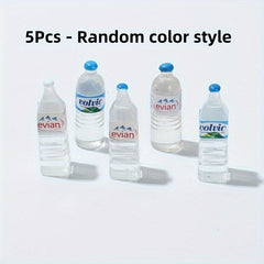 Mini Water Bottle Set of 5 Resin Material for 1:12 Scale Dollhouse Decorations