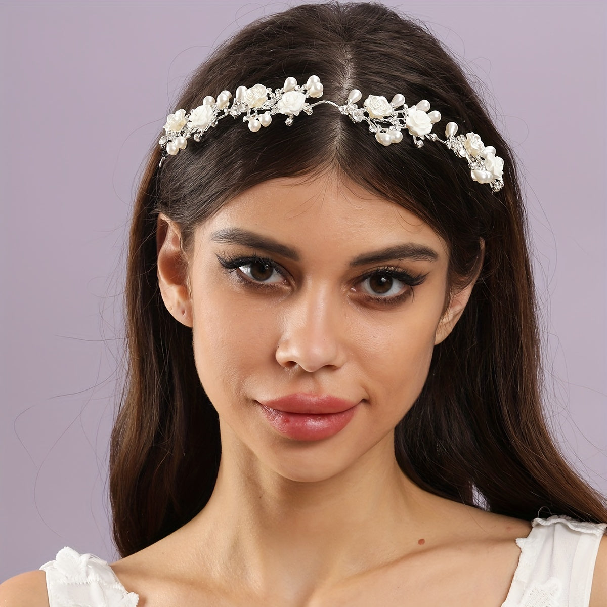 Pearl Bridal Headband Flower Hair Hoop for Wedding