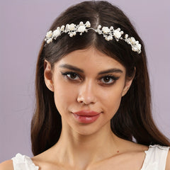 Pearl Bridal Headband Flower Hair Hoop for Wedding