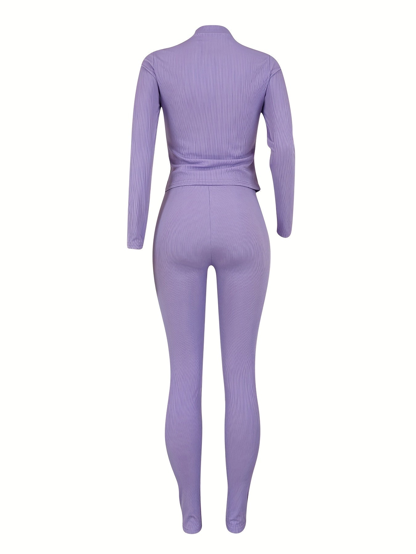 2pcs Ribbed Yoga Sets Long Sleeve Pullover & Leggings