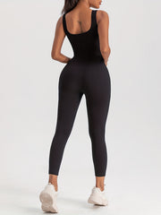 Sleeveless Yoga Jumpsuit Ribbed Square Neck Long Sports Vest Tight Jumpsuit