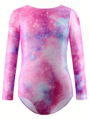 Stretchy Tie Dye Long Sleeve Gymnastics Suit Dance Leotard