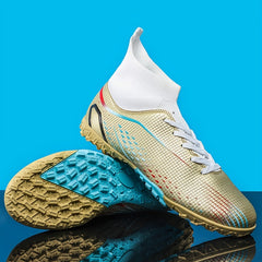 Boy's High Top Turf Football Boots Anti skid Lace Up TF Soccer Cleats