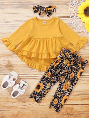 Toddler Baby Girls Sunflower Graphic Outfit Ruffle Sleeve Shirt Floral Pant Set
