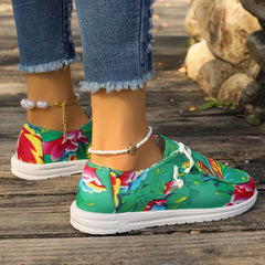 Chinese Style Flower Pattern Boat Shoes Canvas Low Flats