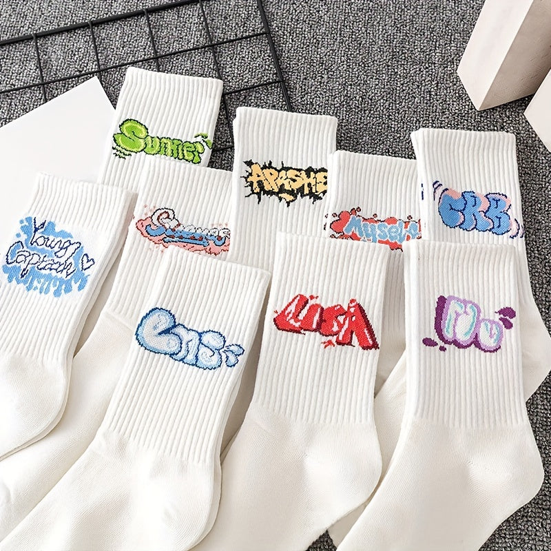 5 Pairs Letter Graffiti Socks Sports Socks Women's Stockings & Hosiery