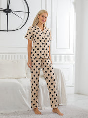 Polka Dot Lounge Set Short Sleeve Top & Pants