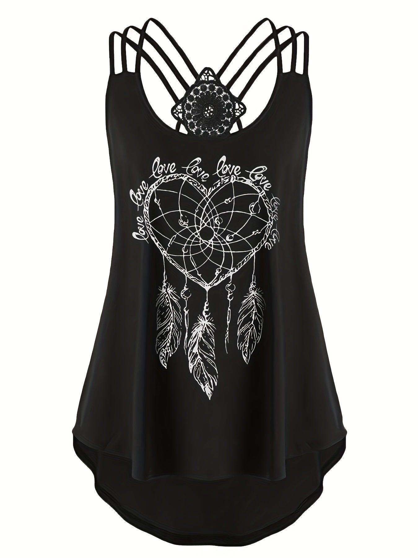 Heart Print Lace Contrast Suspender Vest Top