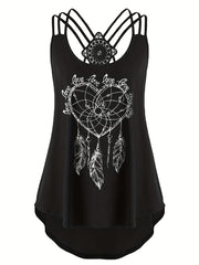 Heart Print Lace Contrast Suspender Vest Top