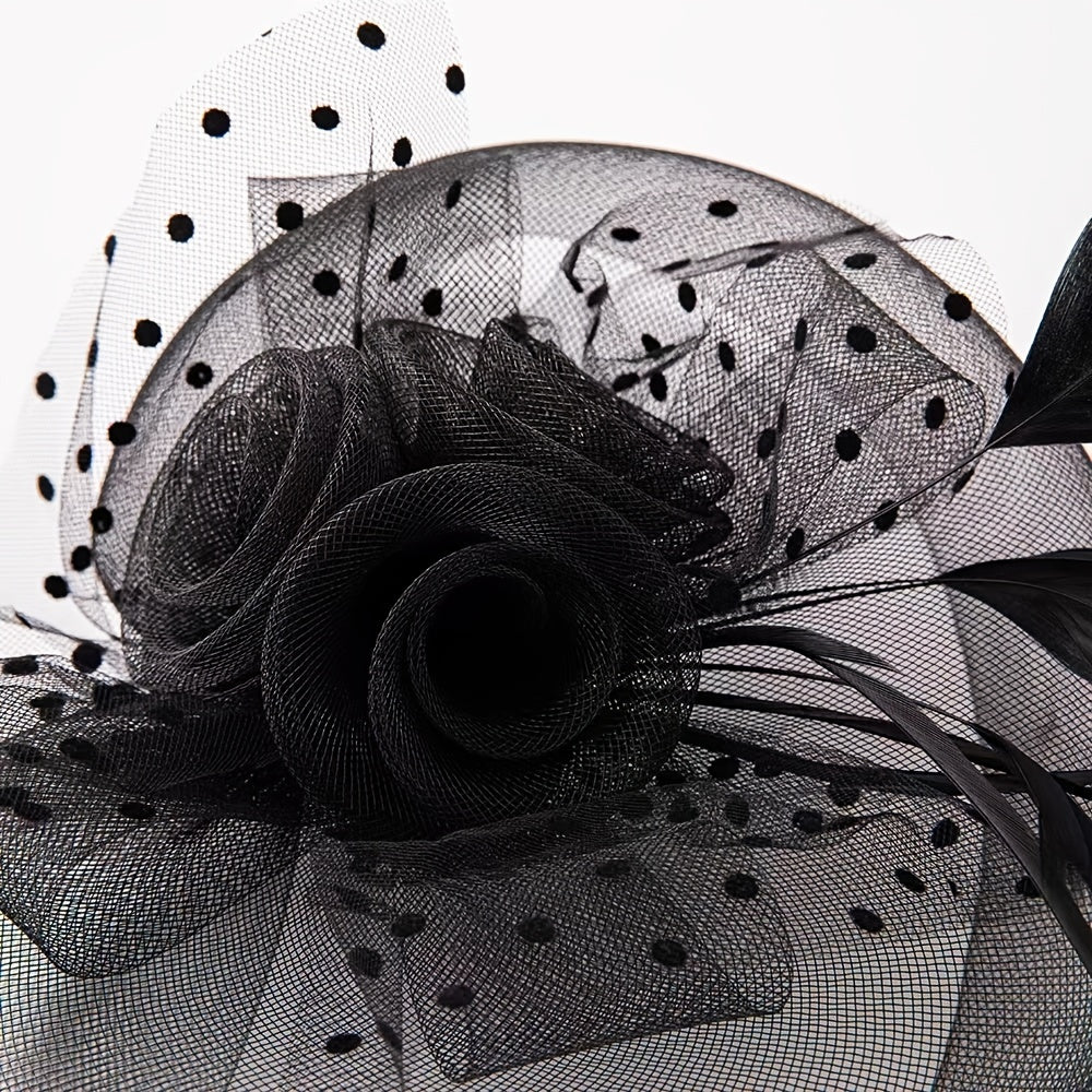 Ladies Retro Prom Veil Headdress Top Hat Feather Headband Hair Clip Dual Use