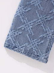 Girls' Cross Print Denim Jeans Wide Leg Trousers