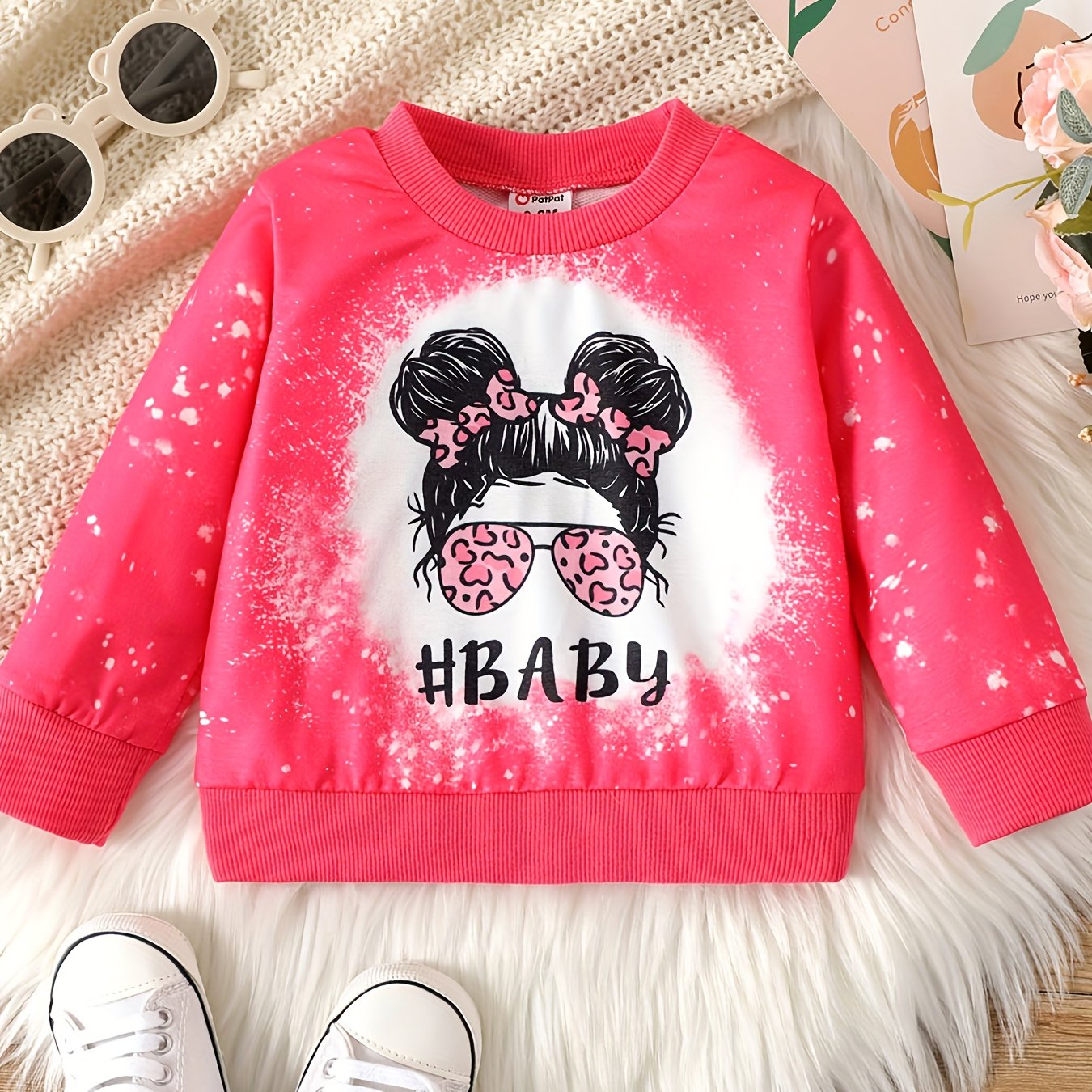 Cartoon Print Pink Pullover Top for Baby Girl