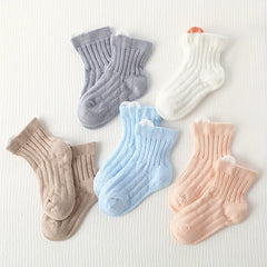5 Pairs Baby Girls Cartoon Ear Socks Soft Comfy Breathable Mesh Thin Kids Socks