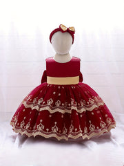Girls Sleeveless Floral Embroidery Princess Dress